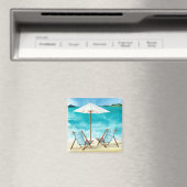 Beach Scene met twee strandstoelen en paraplu's Magneet (Insitu (Vaatwasser))