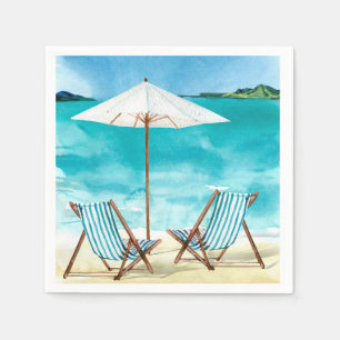 Beach Scene met twee strandstoelen en paraplu's Servet