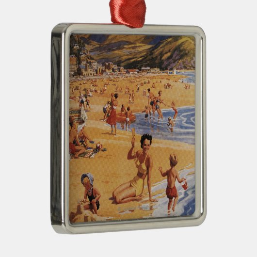 Beach Scene Moeder en Kinder British Rail Metalen Ornament (Rechts)