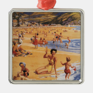 Beach Scene Moeder en Kinder British Rail Metalen Ornament