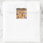 Beach Scene Moeder en Kinder British Rail Vierkante Sticker (Tas)
