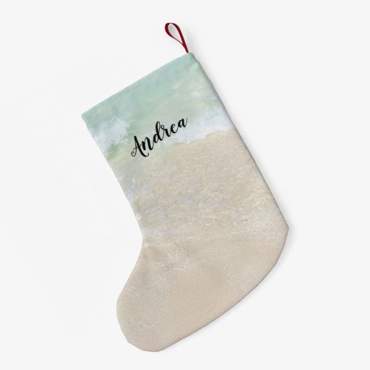 Beach Scene Name Sjabloon Kerstmis stoppen Kleine Kerstsok (Achterkant (Hangend))