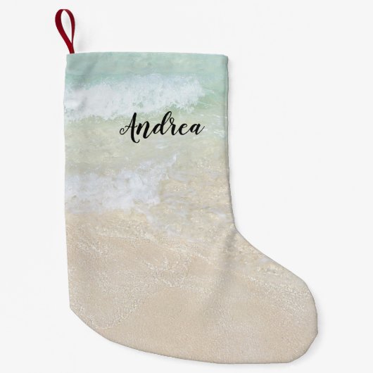 Beach Scene Name Sjabloon Kerstmis stoppen Kleine Kerstsok (Voorkant)