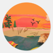 Beach Scene Natuur Shell Clay Folk Art Ronde Sticker (Voorkant)