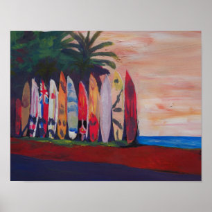 Beach Scene Surf Board Fence Wall aan de zijkant Poster
