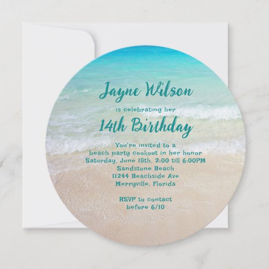 Beach Scene Teen Girl Birthday Party Invitation Kaart (Voorkant)