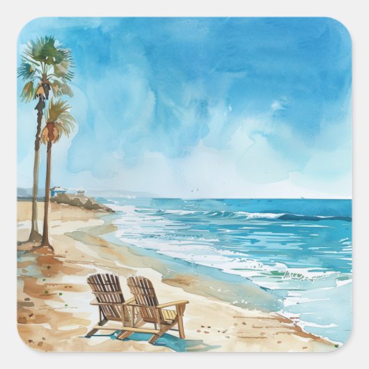 Beach Scene Vierkante Sticker (Voorkant)