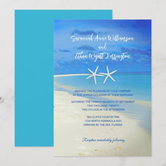 Beach Scene White Starfish Weddenschap Kaart (Voorkant / Achterkant)
