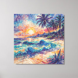 Beach Scribbles - Line Art Style Landscape Canvas Afdruk