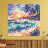 Beach Scribbles - Line Art Style Landscape Canvas Afdruk (Insitu (Woonkamer))