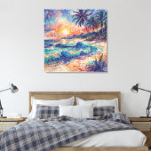 Beach Scribbles - Line Art Style Landscape Canvas Afdruk (Insitu (Slaapkamer))