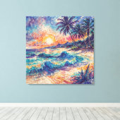 Beach Scribbles - Line Art Style Landscape Canvas Afdruk (Insitu (Houten vloer))