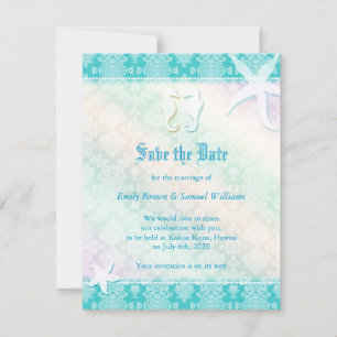 Beach Seahorse Aqua Wedding Save the Date
