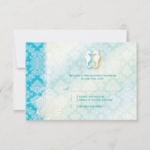 Beach Seahorse Turquoise Wedding RSVP Kaartje