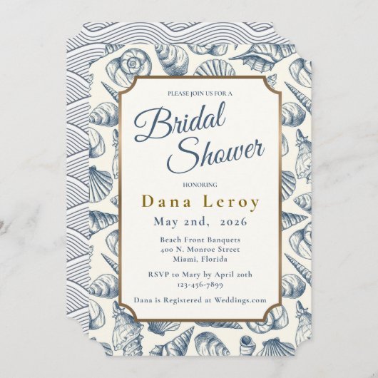 Beach Seashell Bruids Douche uitnodiging (Voorkant / Achterkant)