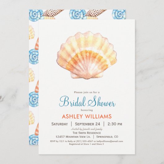 Beach Seashell bruidsdouche uitnodiging (Voorkant / Achterkant)