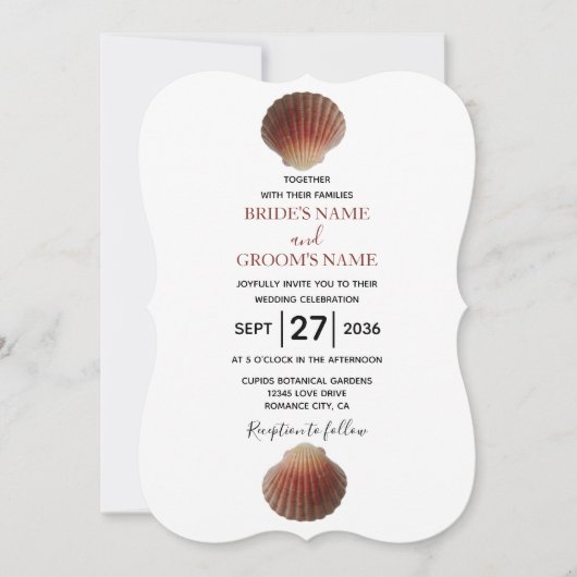 Beach Seashell Clams Invitations de mariage (Devant)