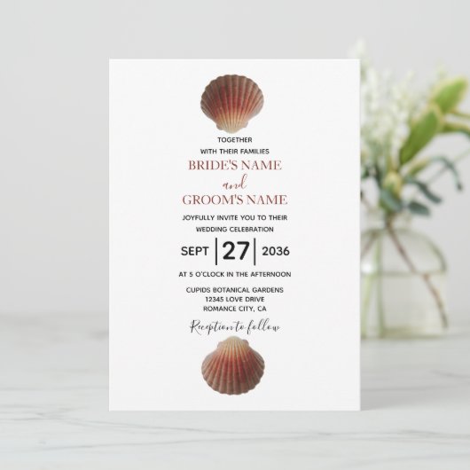 Beach Seashell Clams Invitations de mariage (Debout devant)