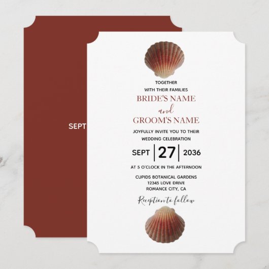 Beach Seashell Clams Invitations de mariage (Devant / Derrière)