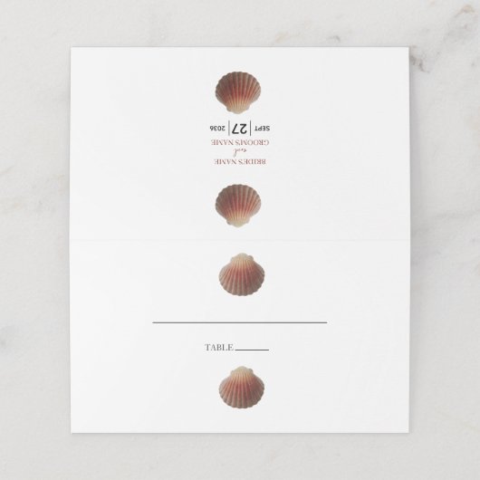 Beach Seashell Clams Weddenschap Place Card (Buitenkant ongevouwen)