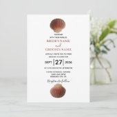 Beach Seashell Clams Wedding Invitations Kaart (Staand voorkant)