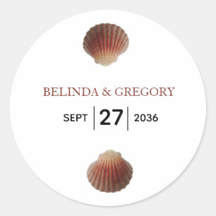 Beach Seashell Clams Wedding Ronde Sticker