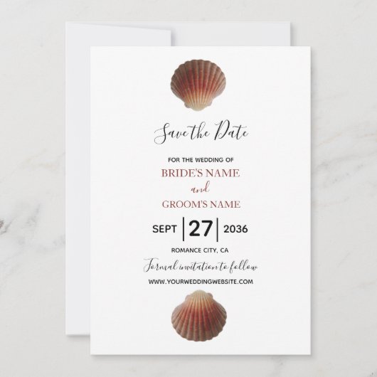 Beach Seashell Clams Wedding Save the Date (Voorkant)