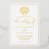 Beach Seashell Élégant Mariage Foil Invitation (Recto)