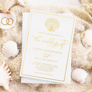 Beach Seashell Elegant Wedding Folie Uitnodiging