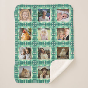 Beach Seashell Faux Quilted Blauwgroen Photo Colla Sherpa Deken