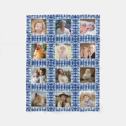 Beach Seashell Faux Quilted Nautical Photo Collage Fleece Deken (Voorkant)