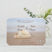 Beach Seashell , Hearts Wedding Invitation Kaart (Staand voorkant)