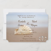 Beach Seashell , Hearts Wedding Invitation Kaart (Voorkant)