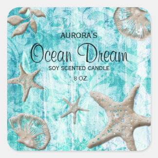Beach Seashell Kaars Productlabel Verpakking Vierkante Sticker