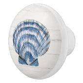 Beach Seashell Modern Navy Blue Barn Wood Keramische Knop (Rechts)