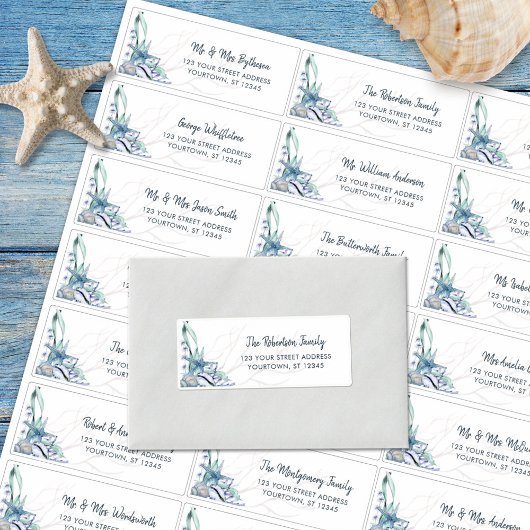 Beach Seashell Ocean Mariage Étiquettes de adresse