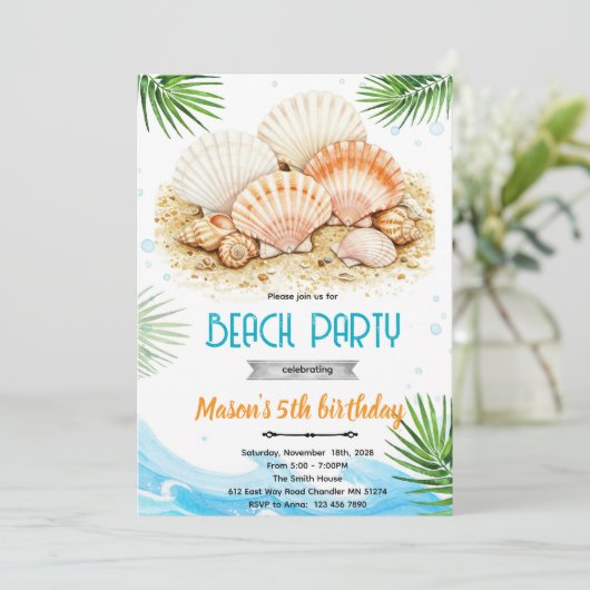 Beach seashell theme invitation (Debout devant)