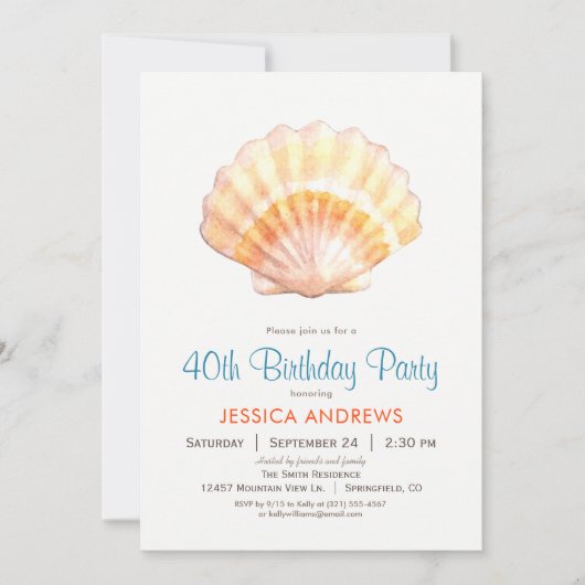 Beach Seashell verjaardagsfeestje uitnodiging (Voorkant)