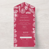 Beach Seashell Viva Magenta Summer Weddenschap Inv All In One Uitnodiging (Binnen)