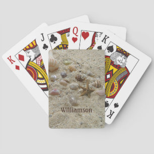 Beach Seashells and Sand Coastal Personalized Pokerkaarten