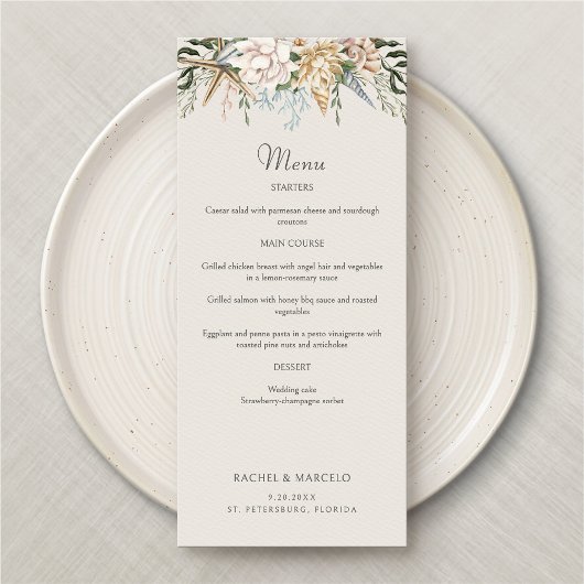 Beach Seashells Bloemen Trouwmenu
