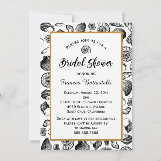Beach Seashells bruidsdouche uitnodiging (Voorkant)