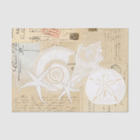 Beach Seashells Cream French Briefkaart Tissue Pap