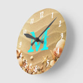 Beach Seashells Hawaii Monogram Initiaal Wall Cloc Ronde Klok (Hoek)