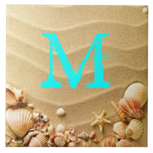 Beach Seashells Hawaii Sand Monogram Display Tegel Tegeltje