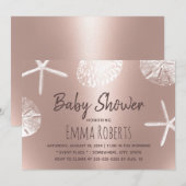 Beach Seashells Modern Blush Roos Gold Baby shower Kaart (Voorkant / Achterkant)