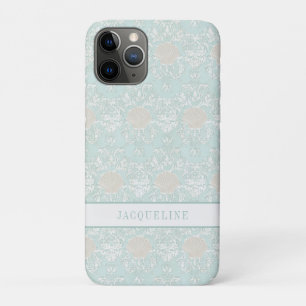 Beach Seashells Nautical Blue White Damask Patroon iPhone 11 Pro Hoesje