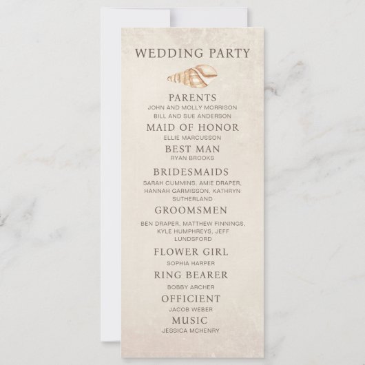 Beach Seashells Programme de mariage de sable fête (Dos)