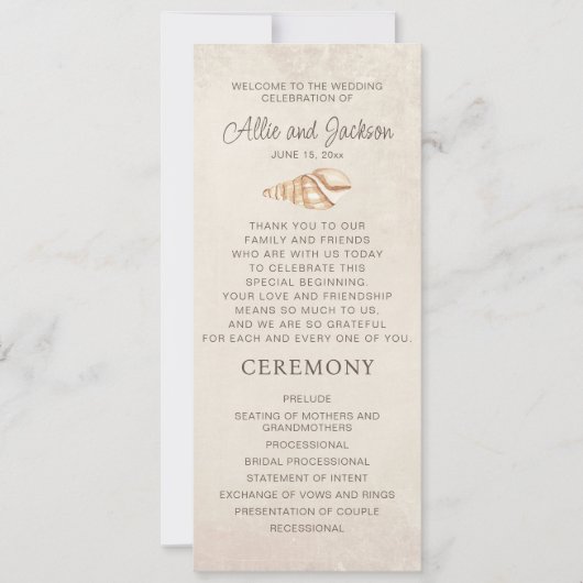 Beach Seashells Programme de mariage de sable fête (Devant)