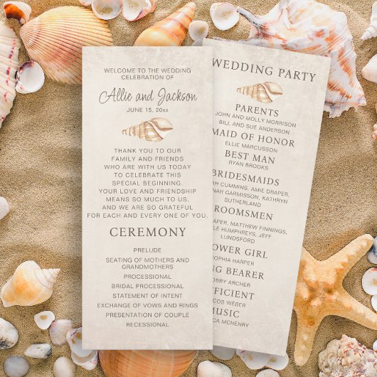 Beach Seashells Programme de mariage de sable fête